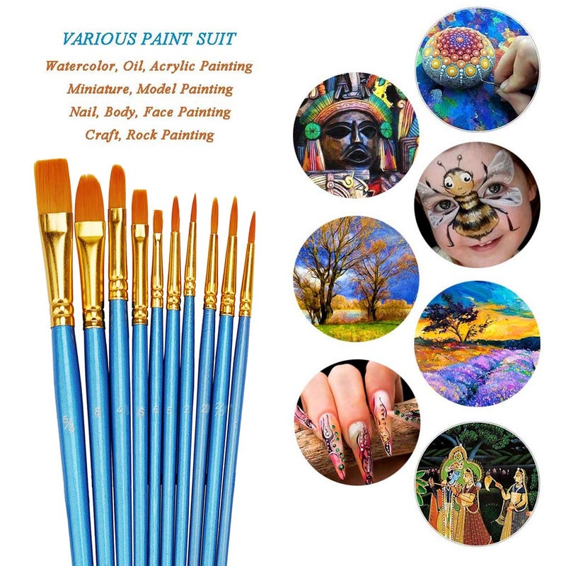 BOSOBO Pointed-Round Paint Brush, 4 Sets of 10 Pieces Fine Tip Nylon Hair Miniature Paint Brushes for Acrylic Oil Watercolor Gouache, Artist Face Nail Body, Paint by Numbers, Model Craft & Rock Art - Image 3
